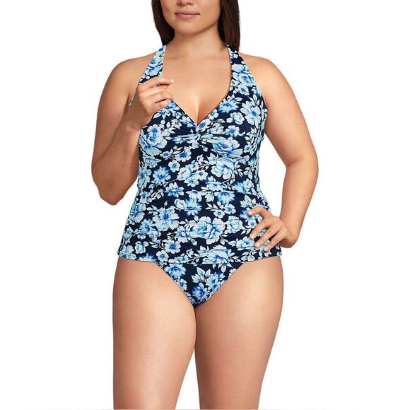 Land's End Halter Tankini top tankini top soft deep sea navy painted floral Var - Picture 2 of 3
